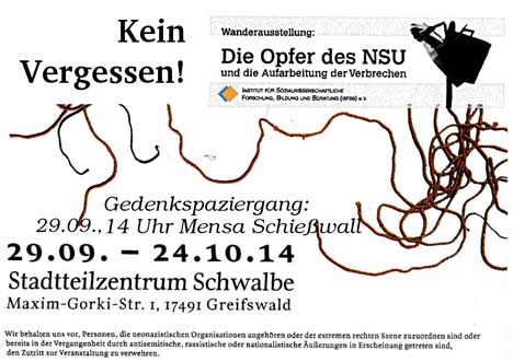 gedenkspaziergang nsu opfer Gedenkveranstaltung NSU-Opfer Greifswald