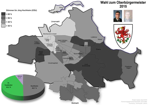 Von Jörg Hochheim gewonnene Wahlbezirke bei OB-Wahl 2015 in Greifswald