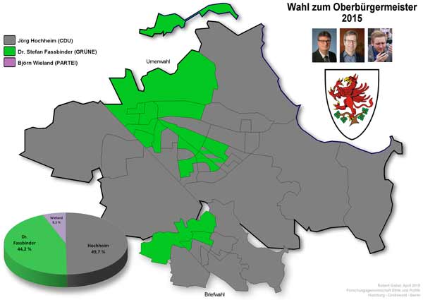 Gewonnene Wahlbezirke bei OB-Wahl in Greifswald 2015