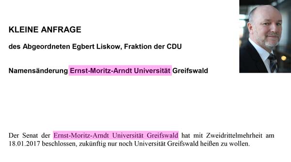 Egbert Liskow Kleine Anfrage Arndt