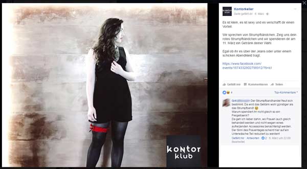 Mit dem Strumpfband zur Weltfrauentagsparty in den Kontorkeller Strumpfband Weltfrauentag Kontorkeller