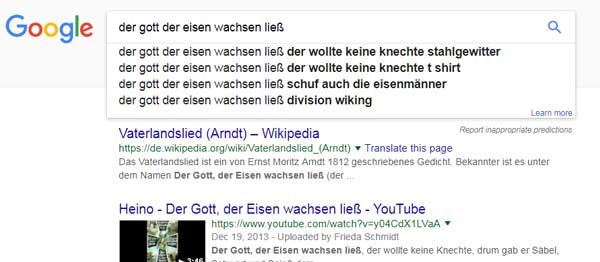 Google Vorschläge: Der Gott der Eisen wachsen ließ Google Suggestions: Der Gott der Eisen wachsen ließ