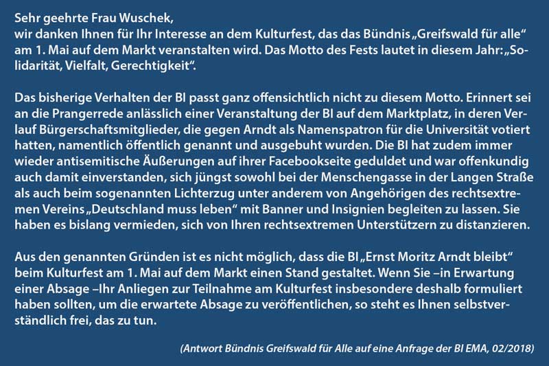 Absage BI Ernst Moritz Arndt