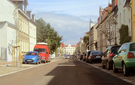Wiesenstrasse Greifswald nach der Sanierung Sanierte Wiesenstraße in Greifswald