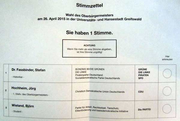Oberbürgermeisterwahl- in Greifswald Stimmzettel